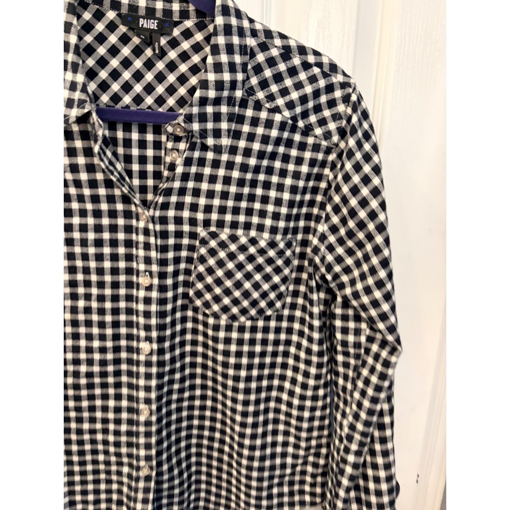 Paige Button Down Shirt Black White Gingham Cotton Plaid Long Sleeve Blouse M - Picture 2 of 5